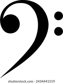 Monochrome vector graphic of a bass clef as used in sheet music to represent the notes in a song