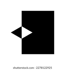 Monochrome vector graphic of a black rectangle with a triangular section removed and rotated to be adjacent to the block