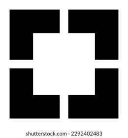 Monochrome vector graphic of black square with white cutout pathways on a white background