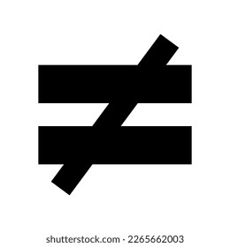 Monochrome vector graphic of a not equals sign. This could be used in the teaching of maths at primary or secondary level