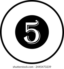 Monochrome vector graphic of the number five within a white circle with a black outline