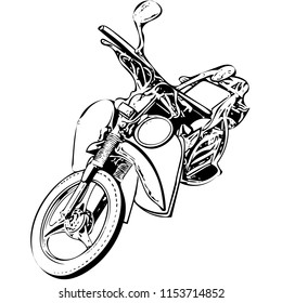 Monochrome vector graphic of resting old scooter with no rider.