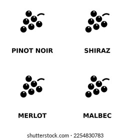 Monochrome vector graphic set of the symbol on the back of a wine bottle to show the grape that was used in the fermentation process