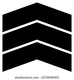 Monochrome vector graphic of three upward pointing chevrons