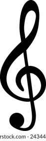 Monochrome vector graphic of a treble clef as used in sheet music to represent the notes in a song