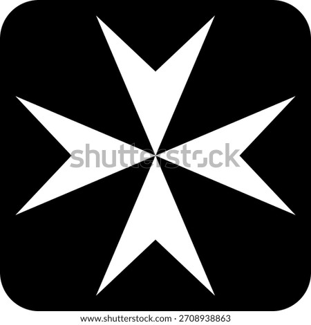 Monochrome vector graphic of a white maltese cross on a black background. The Maltese cross symbolizes courage, chivalry, and protection, most famously associated with the Knights of St. John