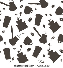 Monochrome vector hand drawn coffee pattern.