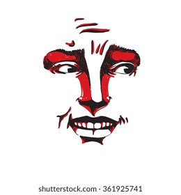 Monochrome vector hand-drawn image, blameworthy young woman. Artistic illustration of regretful girl. Mask, I feel sorry about it.