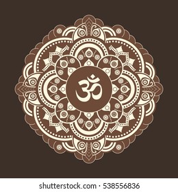 Monochrome vector henna tatoo mandala. OM decorative symbol. Mehndi style.