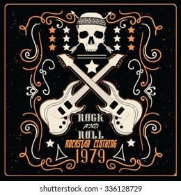 monochrome vector hipster retro badge , label, logo " rock star " for poster 