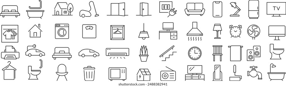 Conjunto de iconos de Vector monocromo relacionados con la vida diaria en el dibujo lineal