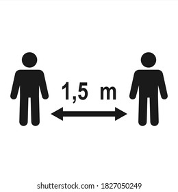 Monochrome vector icon symbolizing the call for social distancing 1,5 m