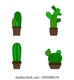 monochrome vector icons with cactus for your design