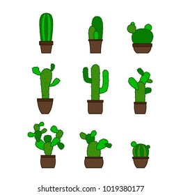 monochrome vector icons with cactus for your design
