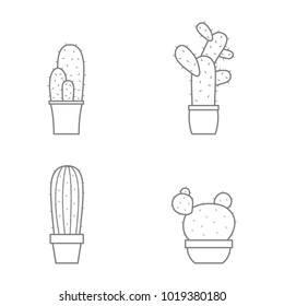 monochrome vector icons with cactus for your design