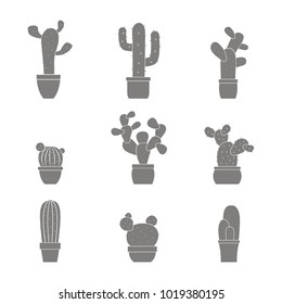 monochrome vector icons with cactus for your design