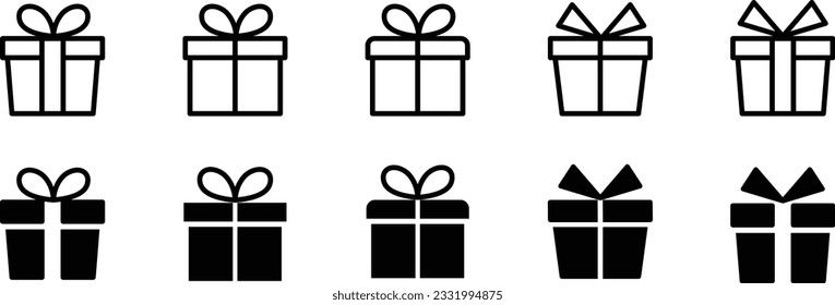 
Monochrome Vector Icons of Gift Box and Hand