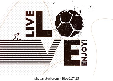 Monochrome vector illustration of abstract football background with grunge soccer ball print