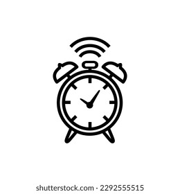 Icono de reloj de alarma de ilustración de vector monocromo aislado en fondo blanco.