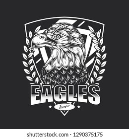 Monochrome vector illustration of An American eagle. T-shirt design, logos.