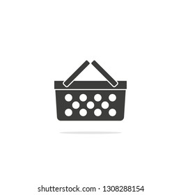 Monochrome vector illustration of a basket icon, isolated on a white background.