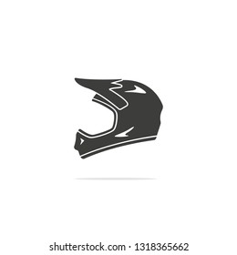 Monochrome vector illustration of a bicycle helmet for downhill, isolated on a white background.