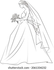 Monochrome vector illustration of a bride in a wedding dress