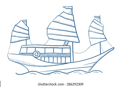 monochrome vector illustration Chinese ship
