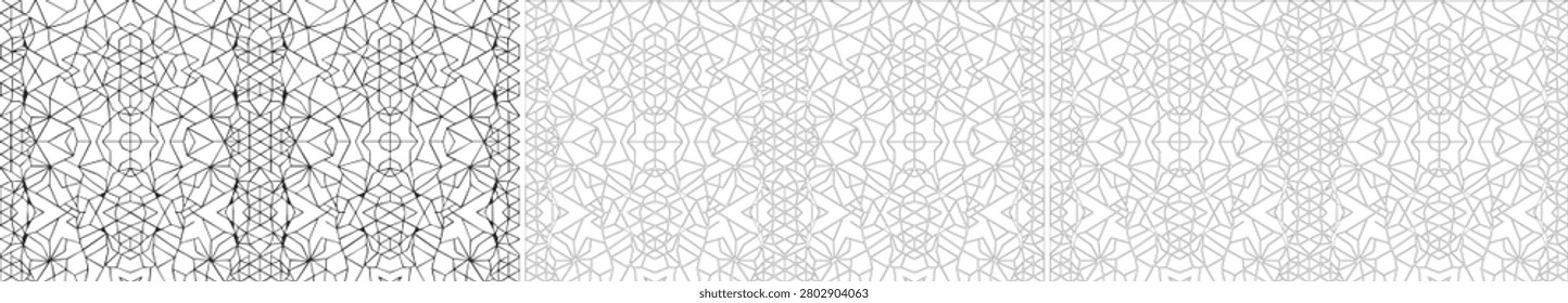 Monochrome vector illustration of crystalline mesh structure, seamless decorative grid motif, minimal black and white tessellation for backgrounds, modern architectural line art.
