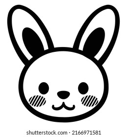 Monochrome vector illustration of cute rabbit face