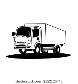 Monochrome vector illustration of a delivery truck, Ideal for transportation, logistics and commercial shipping themes.