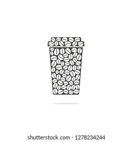 Monochrome vector illustration of a disposable coffee cup icon.