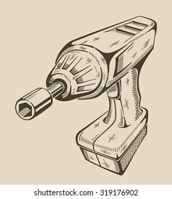 It is monochrome vector illustration of electrical hand screwdriver.