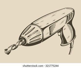 It is monochrome vector illustration of electrical hand drill.