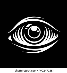 Monochrome vector illustration of eye isolated on dark background