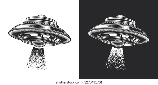 Monochrome vector illustration of a flying saucer