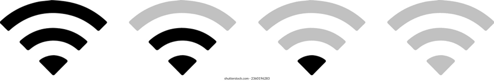 Ilustración vectorial monocroma de cuatro niveles diferentes de resistencia Wi-Fi