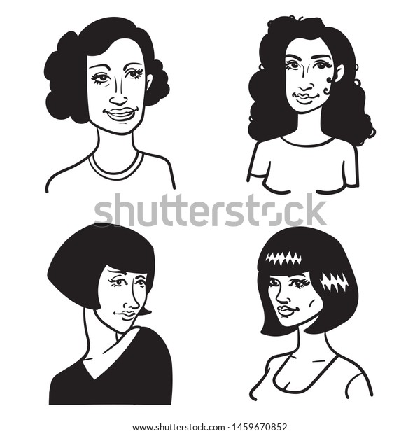 Monochrome Vector Illustration Four Women 20s Stock Image