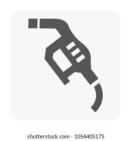Monochrome vector illustration of fuel pump nozzle, symbolizing refueling, energy supply, transportation, low energy alert and oil and gas industry, ideal for UI buttons, dashboards and elements.