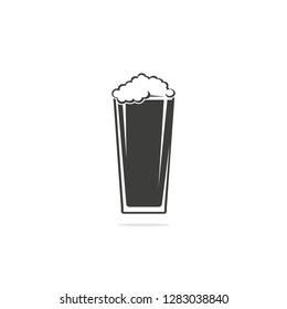 Monochrome vector illustration of a glass of beer with foam icon isolated on white background.