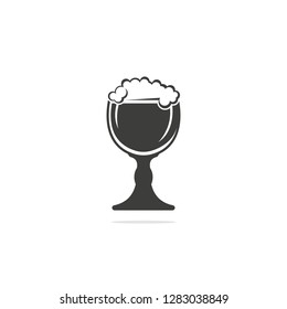 Monochrome vector illustration of a glass of beer with foam icon isolated on white background.