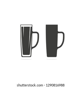 Monochrome vector illustration of a glass of beer icon in two versions, isolated on a white background.