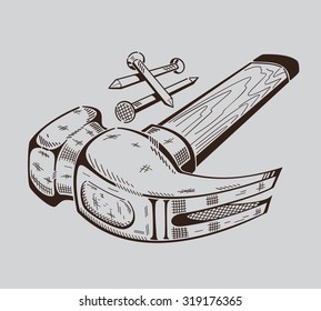 It is monochrome vector illustration of hammer.