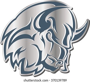 Monochrome vector illustration - icon: the head of strong, extremely furious and dangerous bull.
