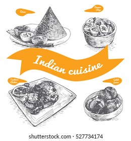 Monochrome vector illustration of Indian cuisine and cooking traditions