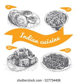 Monochrome vector illustration of Indian cuisine and cooking traditions