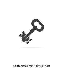 Monochrome vector illustration of a key, isolated on a white background.