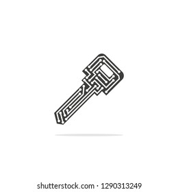 Monochrome vector illustration of a key, isolated on a white background.