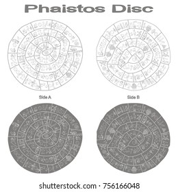 monochrome vector illustration with Phaistos disc for your design