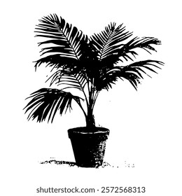 monochrome vector illustration of a potted plant, featuring detailed textures and a minimalist black and white design for modern botanical art